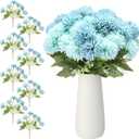 Thiccywoov 48 Heads Artificial Chrysanthemums Flowers Bouquets Silk Chrysanthemum Ball Fake Mum Artificial Mums for Outdoors Faux Silk Ball Flower for Home Table Centerpieces Decor (Blue)