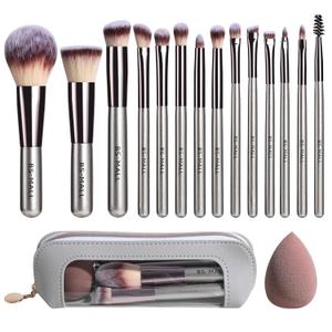 Travel Makeup Brush Set BS-MALL 14 Pcs with 1 Pcs Makeup Sponge Essential Foundation Powder Concealers, Eye Shadows, Blush Makeup Brushes with Travel Makeup Case (Champagne)