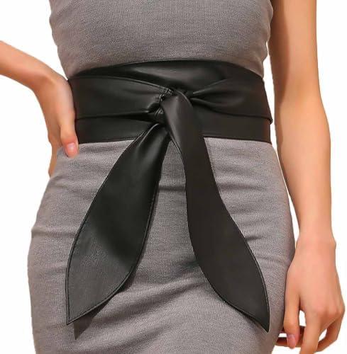 COSYDAYS Obi Waist Belt Black Wide Leather Corset Belt Fashion Wrap Waistband Accessories for Women (Black)
