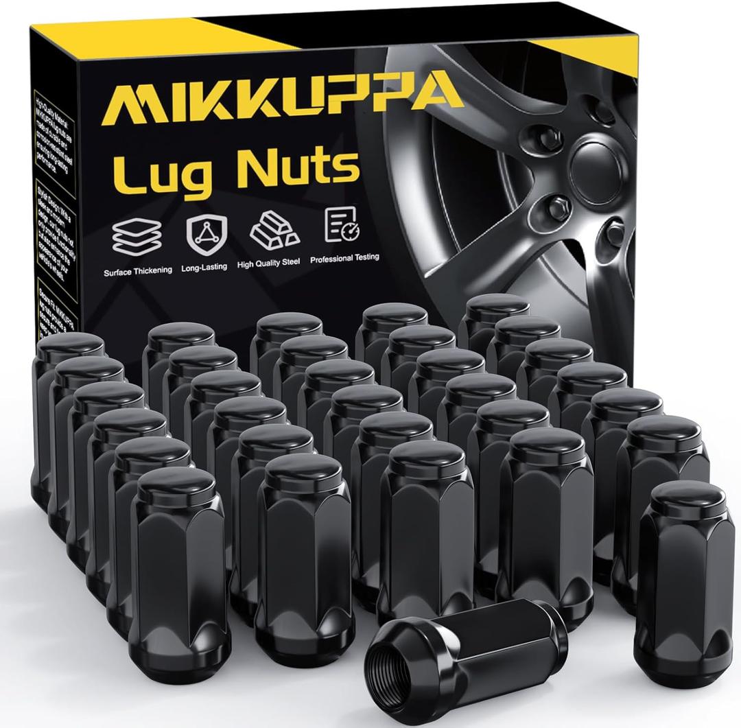 MIKKUPPA 9/16-18 Lug Nuts - Replacement for 2002-2010 ram 1500, 1994-2010 Ram 2500/3500, 1984-1997 F250/F350, Aftermarket Wheel 32pcs Black Closed End Lug Nuts