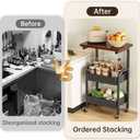 3 Tier Metal Rolling Utility Cart Organizer with Walnut Table Top, Stable and Sturdy Rolling Storage Carts with 2 Lockable Wheels for Kitchen，Bathroom，Snacks，Coffee，Craft，Makeup，Baby Essentials