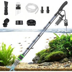 15W Electric Aquarium Vacuum Gravel Cleaner - Strong Suction, Automatic Water Change, Algae Remover, Sand Wash, Water Shower, Water Circulation & Timed Off (15W)