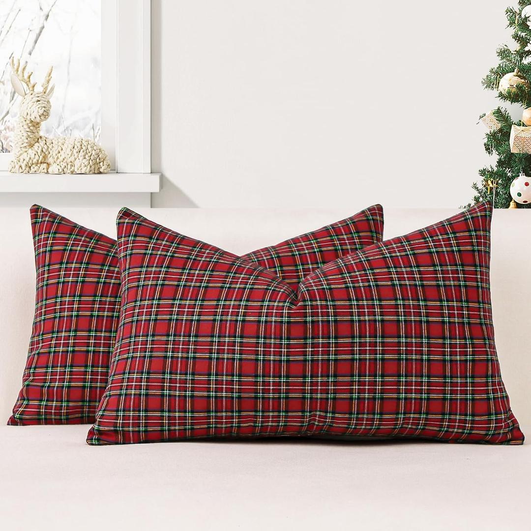 OTOSTAR Pack of 2 Christmas Plaid Decorative Throw Pillow Covers 12x20 Inch Scottish Tartan Farmhouse Decor Pillow Covers Cushion Case Couch Pillowcase for Home Sofa Bed Decor (Red) OTOSTAR Pack of 2 Christmas Plaid Decorative Throw Pillow Covers 12x20 Inch Scottish Tartan Farmhouse Decor Pillow Covers Cushion Case Couch Pillowcase for Home Sofa Bed Decor (Red)