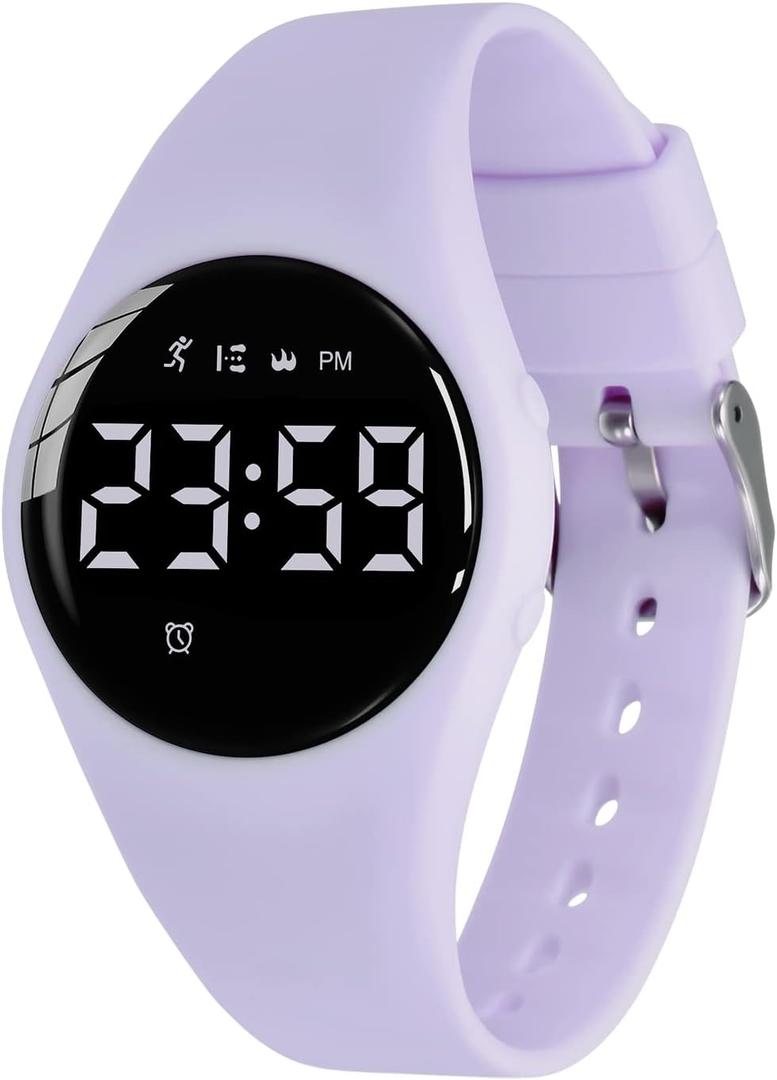 Kids Watches for Girls Boys Digital Sport Watch with Step Counter Pedometer Vibration Alarm Clock, No App Waterproof Fitness Tracker Kids Watch Boys Girls Teens Students Ages 5-16 (104-F-LightPurple)