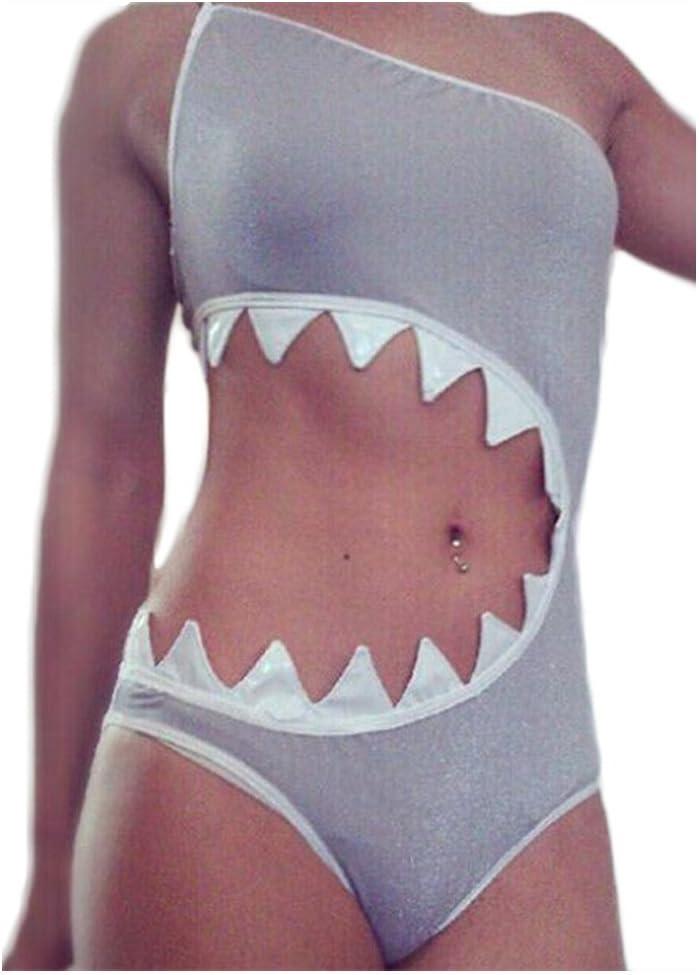 WeeH Bikini One Piece Swimsuits for Women Sexy Swimwear for Swimming Pool Beach Shark (Gray, M)