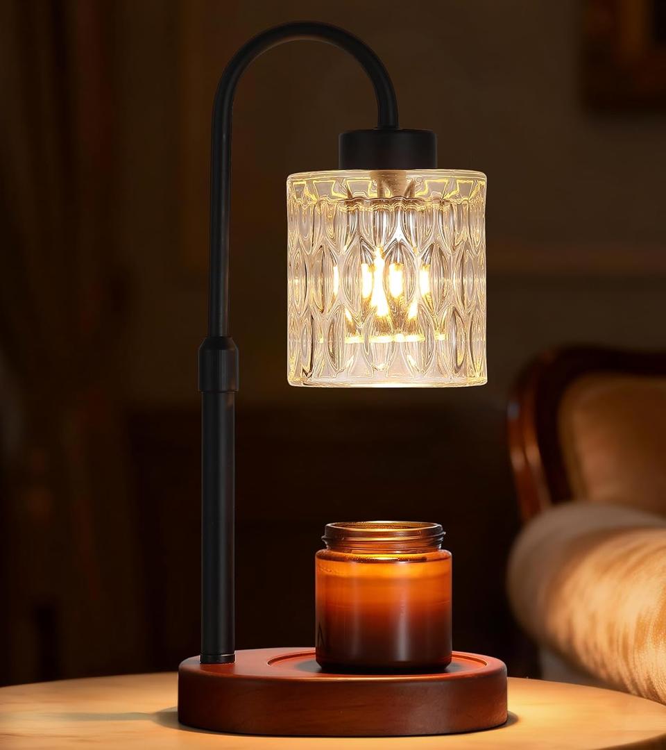 MEIXISUE Black Candle Warmer Lamp with Dimmer and Timer,Home Decor Lamp for Scented Jar,Electric Wax Melt Warmer,Mother's Day/Birthday/Christmas Gifts for Mom/Wife,Adjustable Height,with 2 Bulbs