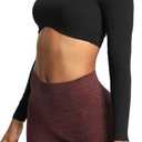 Aoxjox Long Sleeve Crop Tops for Women Define Sculpt Workout Cropped T Shirt Top (Medium, Black)