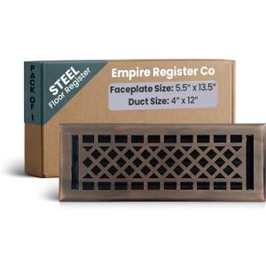 Empire Register Co, Vent Cover - 4x12 inch, Art & Craft Design, Antique Copper Finish, Heavy Duty Floor Vent Covers, Metal Damper Attached Vent Covers for Home Floor only