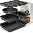 Zapstarz 5 Pieces Baking Pans Set, Nonstick Baking Sheet Tray Oven Pans Bakeware Set, Baking Supplies with Round/Square Cake Pan, Muffin Pan, Loaf Pan, Roast Pan, Stackable Baking Sets for Cooking