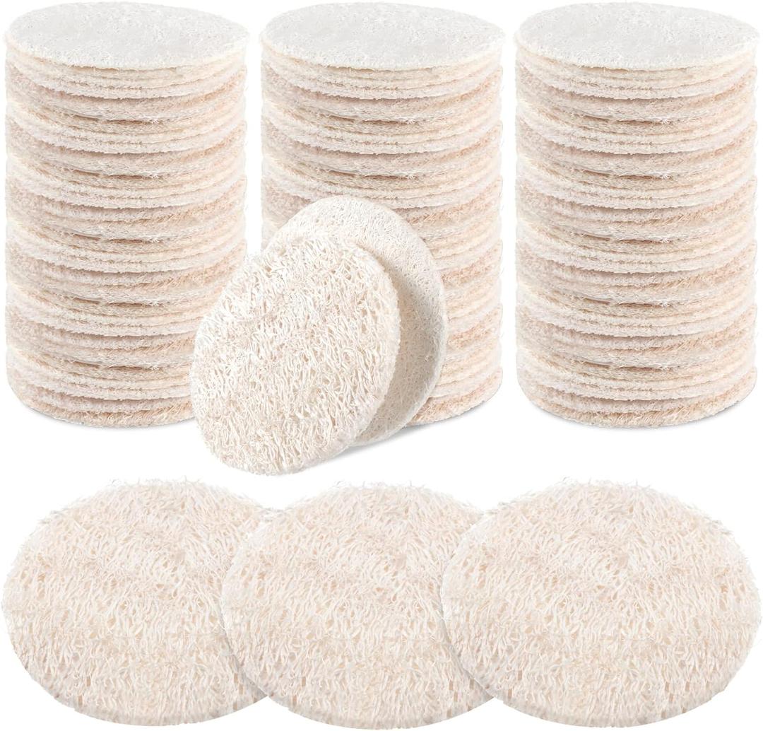 Bokon 100 Pcs Loofah Exfoliating Face Pads 2.36 Inches Round Natural Loofah Sponge Body Face Scrubber Remove Dead Skin Facial Pad Bulk for Bath Shower Spa Skin Cleaning Women Men (White)