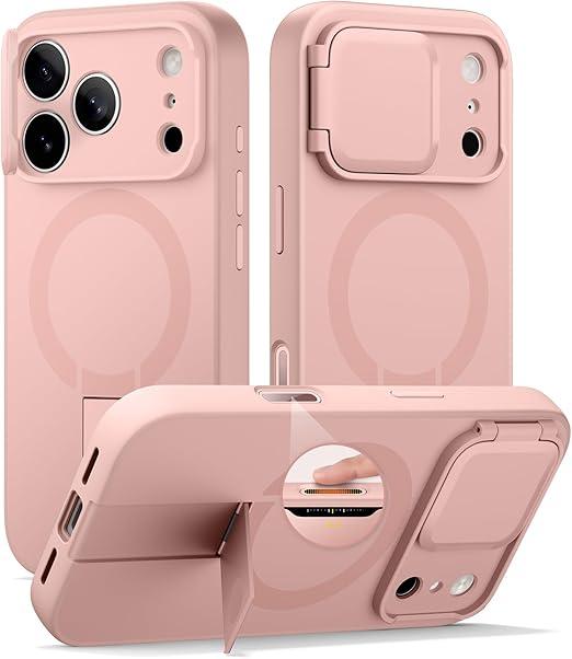 SURITCH for iPhone 17 Pro Max Case with Camera Control Cover, Camera Cover and Adjustable Kickstand, Compatible with MagSafe, Shockproof Bumper Protective Cases 6.9 Inch, Pink