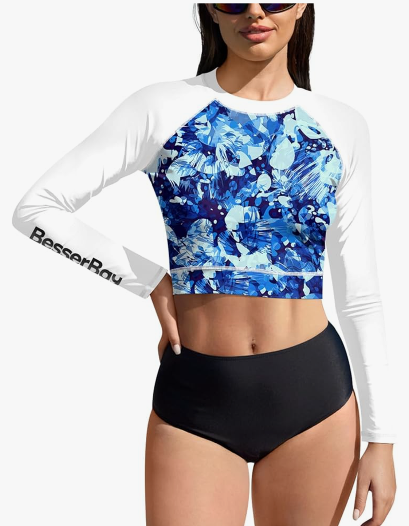 BesserBay Women's UPF 50+ Long Sleeve Rashguard Swimming Crop Top M