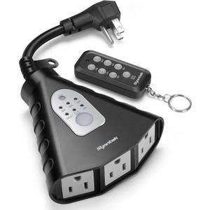 Syantek Outdoor Light Timer, Waterproof Outdoor Remote Control Outlets, Dusk to Dawn Light Sensor and Countdown Timer, 100 ft Range Remote Control with 3 Ground Outlets, ETL Listed