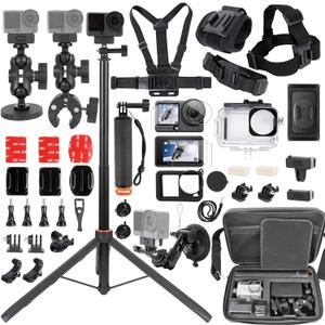 PellKing Accessories Kit for DJI Osmo Action 6,Carrying Case with Belt 135cm Selfie Stick Tripod Waterproof Housing Suction Cup Magnetic Handlebar Mount Qucik Release Clip 4 in 1 Body Mount