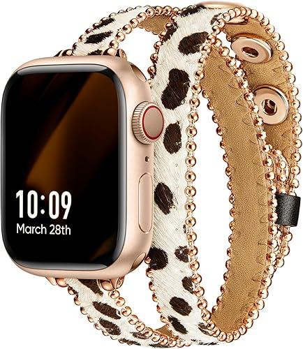 Missair Compatible with Apple Watch Band 38mm 40mm 41mm 42mm 44mm 45mm 46mm 49mm Women, Genuine Leather Double Tour Slim Wrap Strap Dressy Wristband for iWatch Series 11 10 9 8 7 6 5 4 3 2 1 SE Ultra