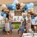 Blue and Brown Balloon Garland Arch Kit, 114Pcs Dusty Blue Double Stuffed Coffee Brown Sand White Balloons for Boy Bear Baby Shower Decorations Wedding Boho Birthday Party Decorations