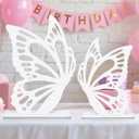 Large Size Wooden Butterfly Decor, White Large Butterfly Cutout Backdrop, Butterfly Shape Slices Birthday Wedding Baby Shower DIY Decorations (White)
