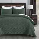 HORIMOTE HOME Quilt Set Queen Size Dark Green, Classic Geometric Diamond Stitched Pattern, Ultra Soft Microfiber Lightweight Bedding Bedspread Coverlet for All Season with 1 Quilt 2 Pillow Shams