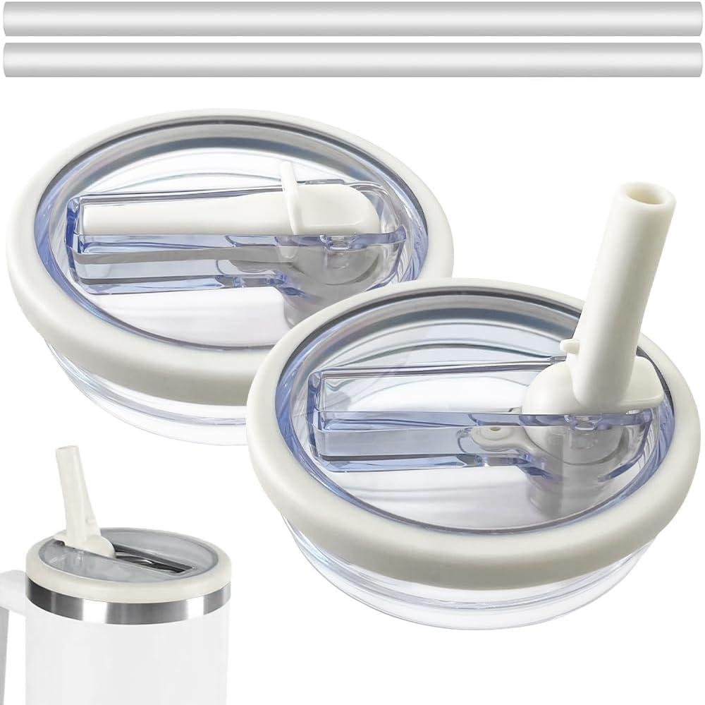 2-Pack Leak Proof Lid Replacement 40 oz, Only Fit for Stanley Quencher H2.0 Tumbler, Reusable Flip Straw Lid Top Cover for Stanley 40oz Cup Accessories, Replacement of Leaking Original Lids, Cream