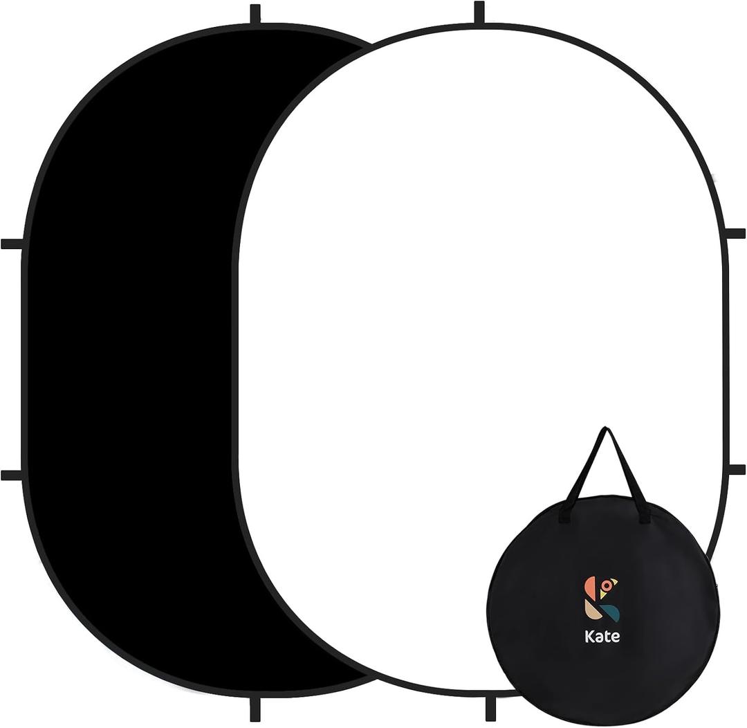 Kate Collapsible Backdrop Audition Backdrop for Headshot Photography,Video Conference,Live Streaming(5'x6.5',1.5x2m,Black/White)