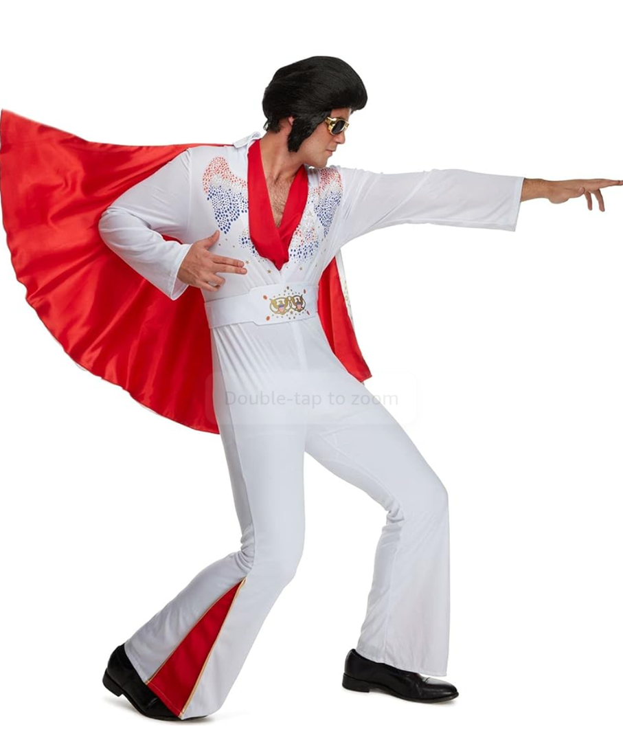 Morph Vegas Rockstar Costume Adult Men Disco Jumpsuit 70s Halloween Outfit for Men Party Wear, M
