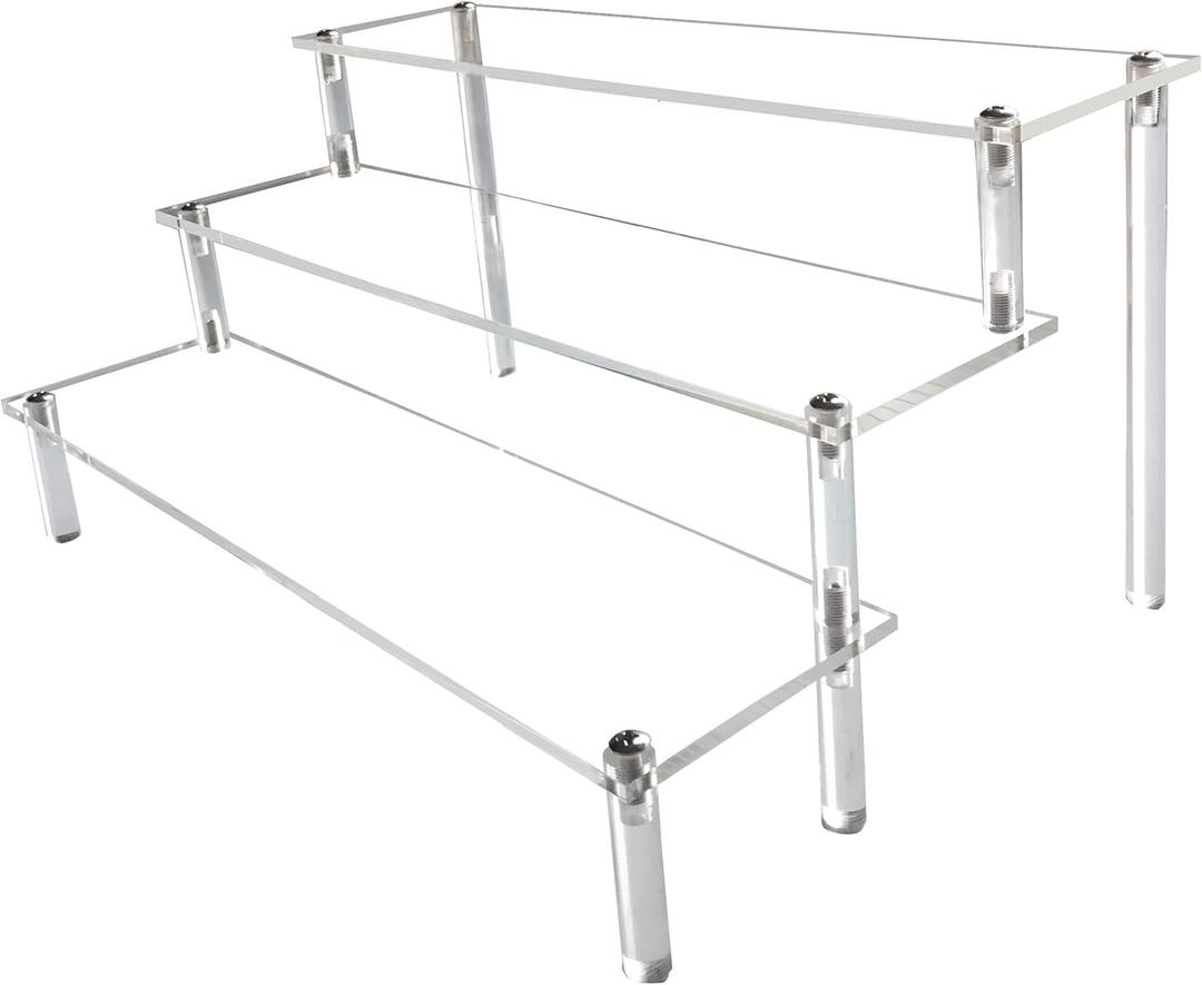 AZEAM Acrylic Riser,Clear Display Risers Stand Perfume Organizer Cologne Acrylic Shelves 3 Tiered Cupcake Shelf for Amiibo Funko POP Figures Food Desserts Holder Collection Cosmetic Vendor Product