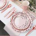 224 Pieces Party Supplies, Pink and Rose Gold Dots Party Plates Cups and Napkins Sets with Plastic Knives forks spoons, Disposable Tableware Serves 32 Sets for Wedding, Birthday, Graduation, Festivals