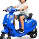 24V Moped Scooter for Kids - Electric Motorcycle for Kids - Electric Scooter with Seat for Children - Ride on Toy with LED Light for Girls (Blue)