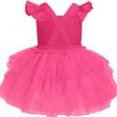 ODASDO Baby Girl First Birthday Cake Smash Outfit Flutter Sleeve Princess Tutu Tulle Romper Dress with Tiara Headband (M)