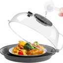 Microwave Splatter Cover Lid for Food 10.2 Inch with Water Steamer, Clear Microwave Splash Guard Cooker Lid with Plate, Dish Bowl Plate Serving Cover Cookware High Transparent Plastic Grey