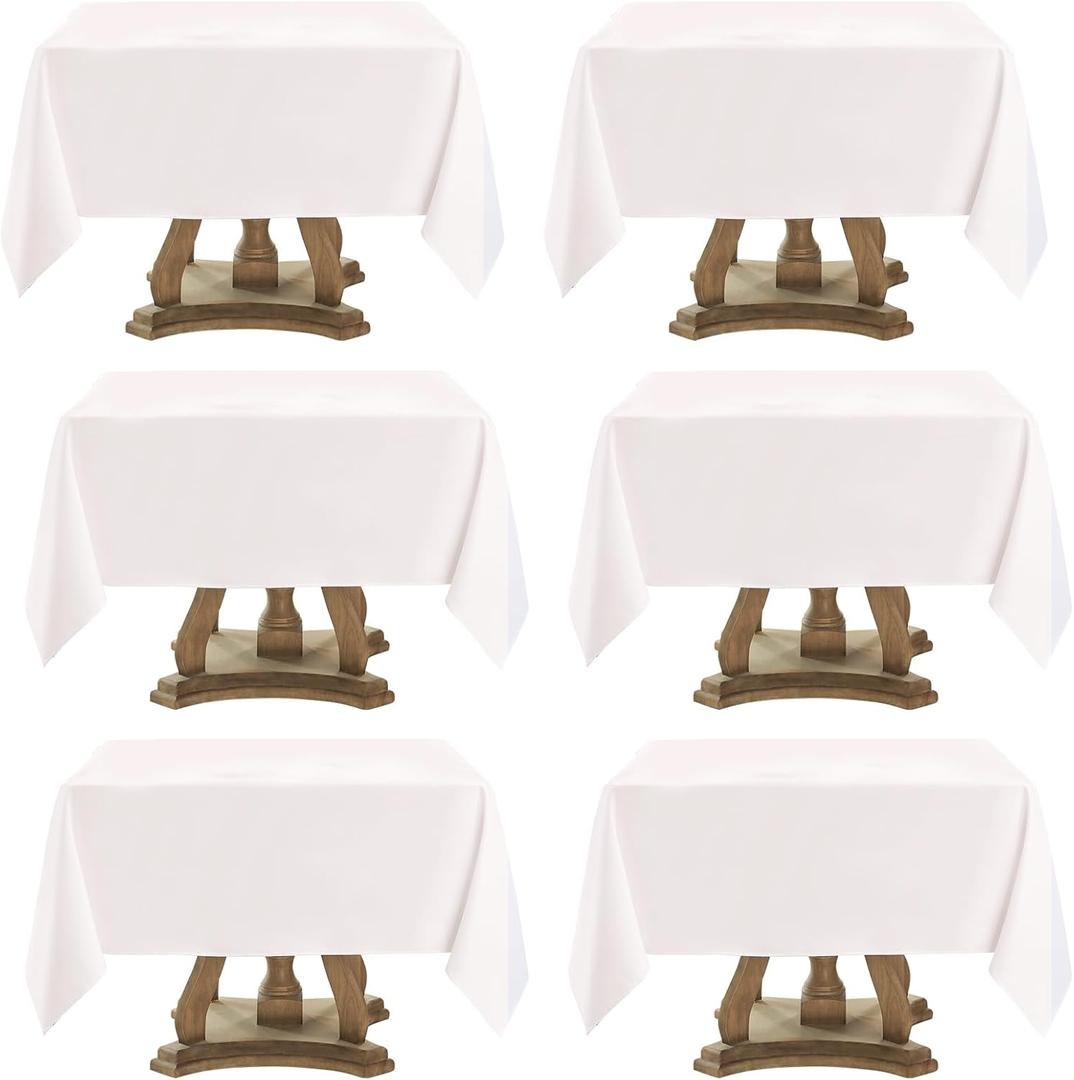 Square Tablecloth 52 x 52 Inch White 6 Pack Tablecloths Stain-Wrinkle Resistant Washable Polyester Table Cloths for Holiday, Buffet Parties, and Weddinge (52x52 [6 Pack ])