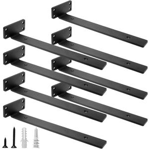 HITOMEN Heavy Duty Floating Shelf Brackets, 12-Inch (1/5'' Thick) Hidden Shelves Hardware, Cast Iron L Brackets, Rustic Industrial Black Metal Wall Shelving Supports, 8 Pack