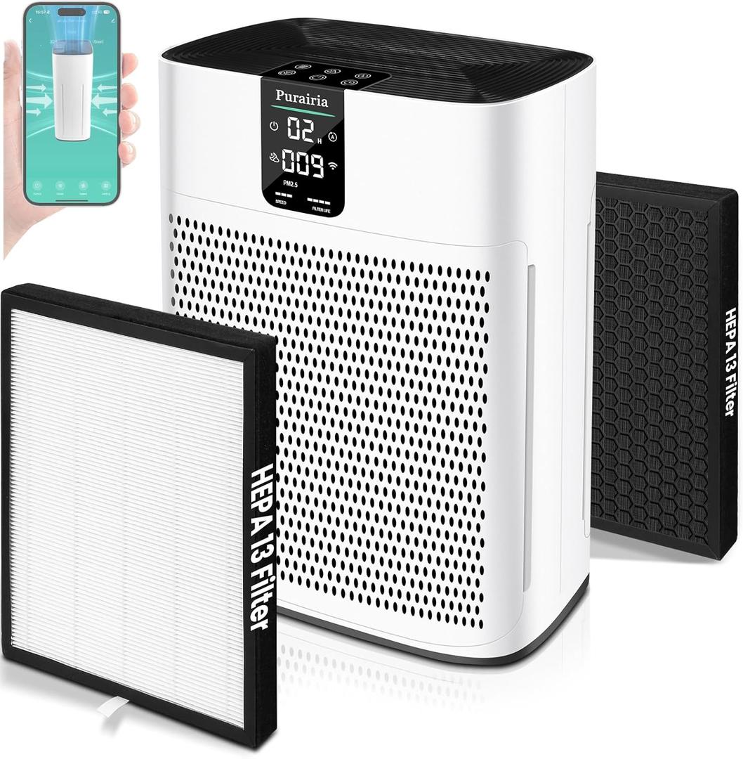 Air Purifiers for Home Large Room Covers 1740ft, HEPA Air Purifier with PM2.5 Display, 22dB Sleep Mode, Smart Air Cleaner with App for Room, Office, Smoke, Pet Hair, Dander, Dust, Odor with 2 Filters