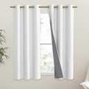 NICETOWN 100% Absolutely Blackout Linen Curtains with Thermal Insulated Liner, Greyish White, 42" Wide, 54" Length Energy Saving Curtains for Dining Room 2 Panels Set, Vertical Blinds