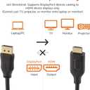 2 pack Amazon Basics DisplayPort to HDMI Cable, Uni-Directional, 4K@30Hz, 1920x1200, 1080p, Gold-Plated Connectors for Enhanced Picture Quality and Sound, 6 ft, Black