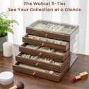 Wooden Jewelry Box for Women, 5-Layer Jewelry Organizers and Storage with 5 Drawers & Velvet Trays, Large Earring Holder, Necklace Ring Travel Case, Gift Box for Drawer, Wood