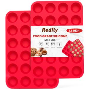 Redfly 24-Cup Silicone Mini Muffin Pan  2 Pack Cupcake & Muffin Baking Tin Cupcake Pans
