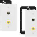 iwillink Cat6A Ethernet Coax Wall Plate, 2-Port Keystone Wall Plate with CAT 6A Shielded Coupler and 3GHz Gold Plated Coax for with F-Connector for Coaxial Cable, 2 Pack