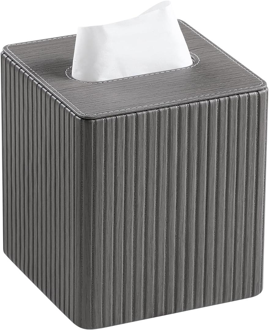 PU Leather Tissue Box Cover Square Tissue Box Holder with Magnetic Closure (Slate Grey)