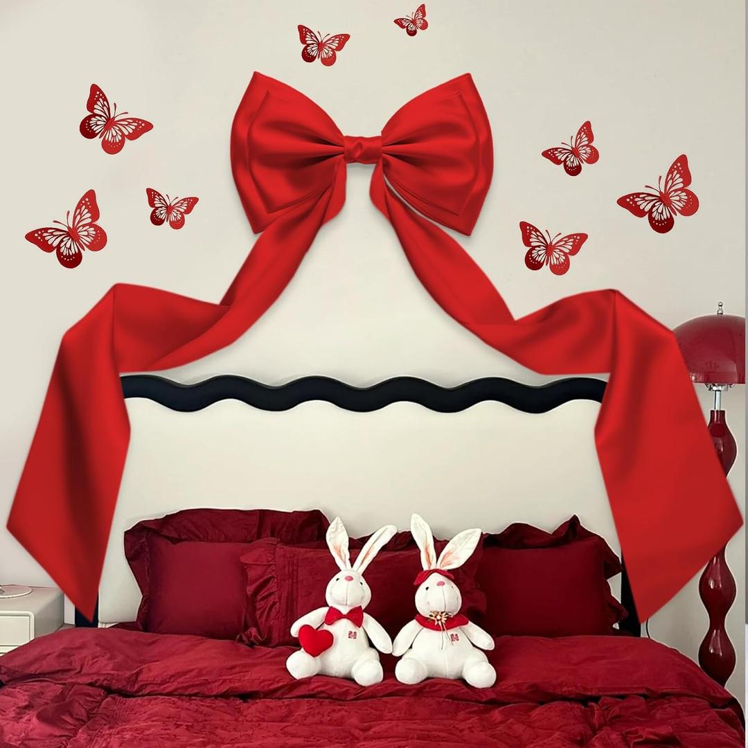 Giant Bow Decoration, 83x20 Inches Big Bow for Backdrop with Back Ribbon, Satin Large Bows for Decoration, Coquette Bows Decor for Birthday Party Room Wedding Baby Shower Church Nursery (Red)