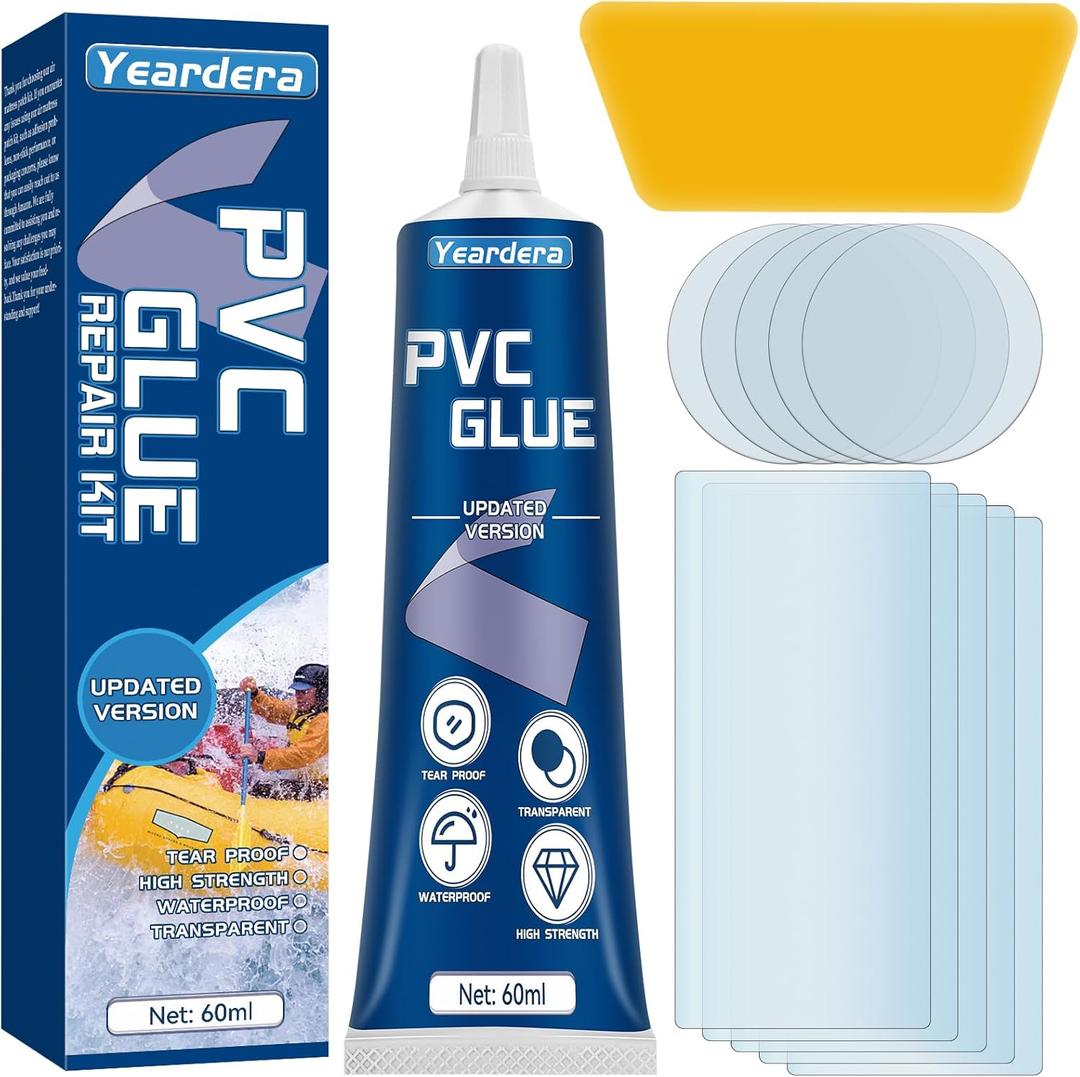 Air Mattress Patch Kit, Waterproof Vinyl Repair Kit, High Strength PVC Adhesive for Inflatables, PVC Boats, Vinyl Glue (60ml/1 Pack)