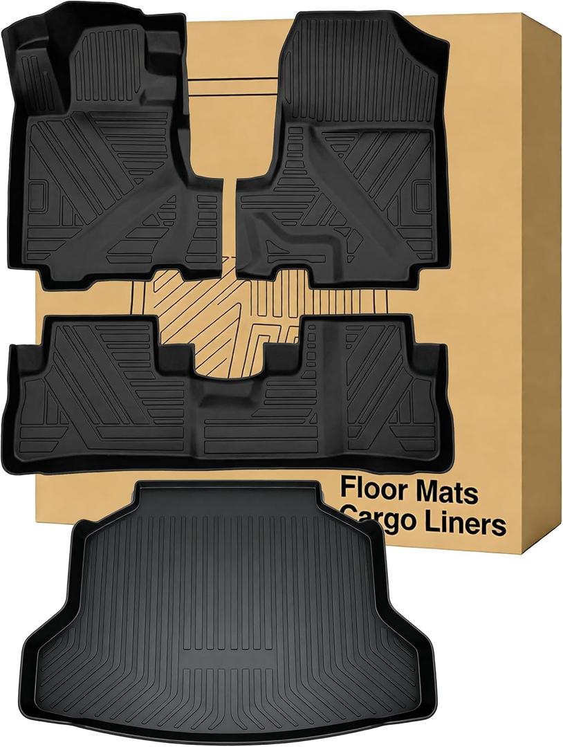 Floor Mats Cargo Liners Compatible with 2007-2011 Honda CR-VAll Weather Protection Waterproof Durable Anti-Slip Odorless Custom-fit Front Rear Rows Back Trunk Tray Full Set Carpet Liner