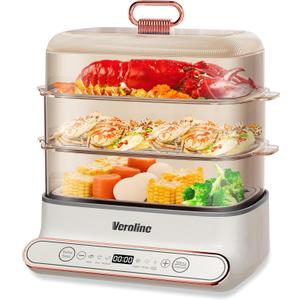 Electric Food Steamer for Cooking, 15QT Vegetable Steamer with 3-Tier Stainless Steel Trays, 1200W Electric Steamer for Fast Simultaneous Cooking, 24H Delay Start, Auto Shut-Off, BPA-Free