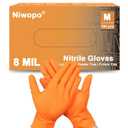 8 mil Heavy Duty Orange Nitrile Gloves 100 pcs Diamond Texture Heavy Duty Industrial Glove,Powder-Free,Latex-Free,Durable Disposable Gloves for Mechanics,Automotive & Food Handling (Medium)