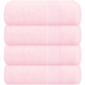 Belizzi Home 4 Pack Bath Towel Set, 27x54, 100% Ring Spun Cotton, Ultra Soft Highly Absorbent Machine Washable Hotel Spa Quality Bath Towels for Bathroom, 4 Bath Towels Pink