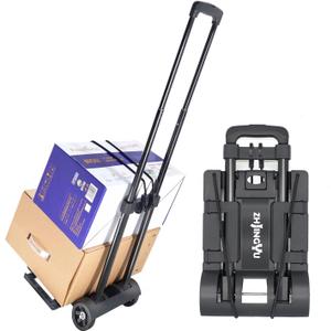 Folding Hand Truck Trolley Dolly, Folding Cart Small Trolley Dolly with Wheels, Lightweight Utility Dolly Expandable Baseplate Small Backpack Portable Luggage Cart for Airport Travel (2 Wheel Iron)