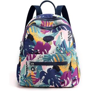 Mini Nylon Women Backpacks,11L Small Ladies backpacks Casual Lightweight Women Shopping Travel Daypack (A-Leaves Blue)