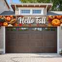 Fall Thanksgiving Autumn Banner with Maple Pumpkin Long Yard Banner for Harvest Party Outdoor Front Porch Home Door Decoration (Hello Fall-9.84x1.64Ft)
