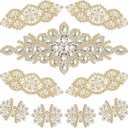 9 Pcs Rhinestone Applique Iron on Patch 3 Style Rhinestone Hot Fix Applique Wedding Hair Appliques for Bridal Wedding Dress Clothing Sash Crystal Belt Sewing Appliques for Shoes(Gold)