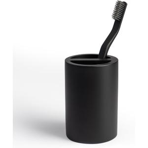 Matte Black Toothbrush Holder for Bathrooms Modern Resin Countertop Organizer with Slots, Compact Toothbrush and Toothpaste Storage for Vanity, Hotel, Airbnb (Black)
